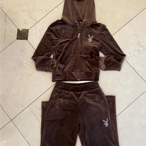Y2K playboy Chocolate Velour set - Picture 1 of 4